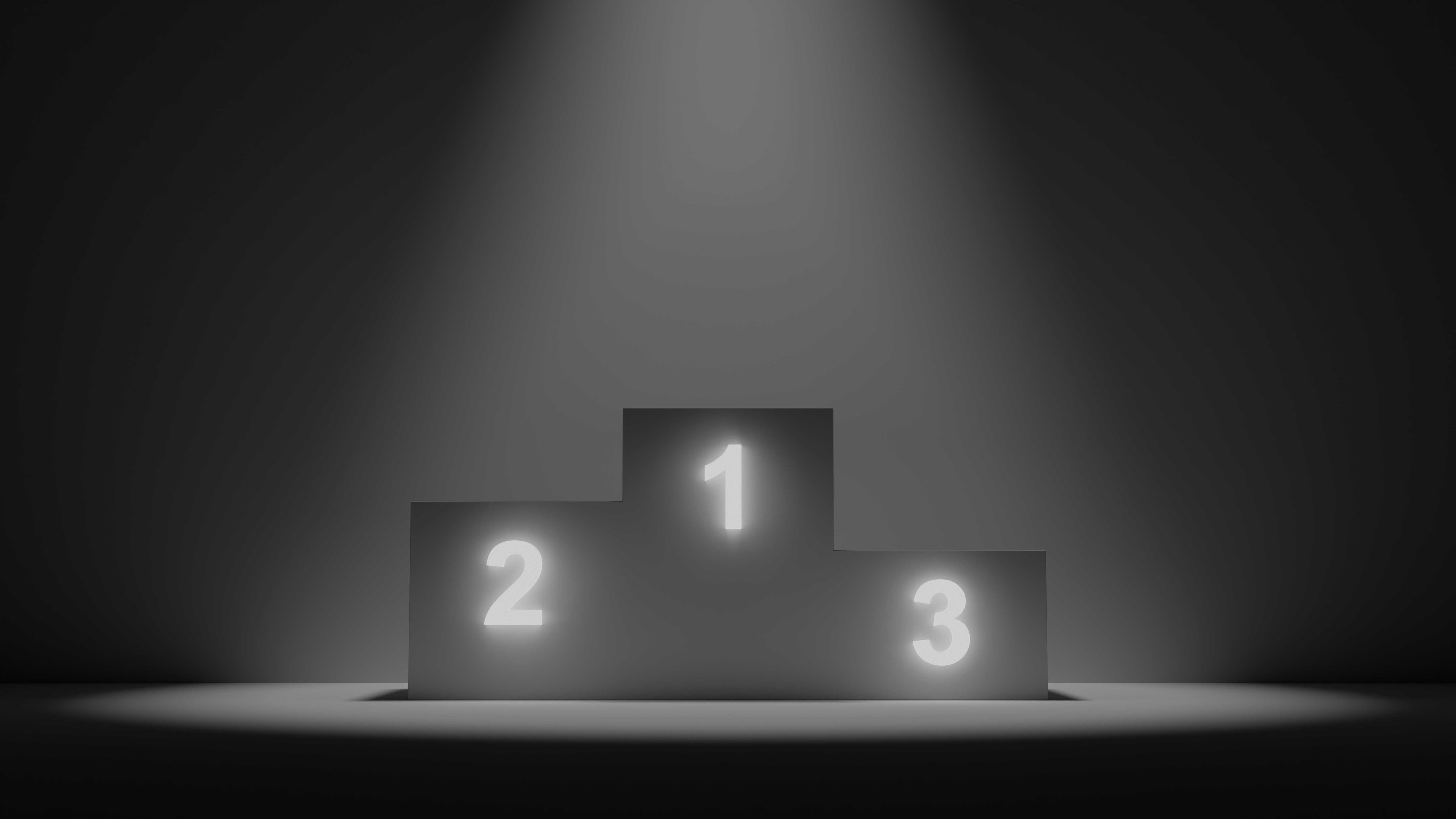 Oswietlone Podium Dla Zwyciezcow z numerami 1 2 3